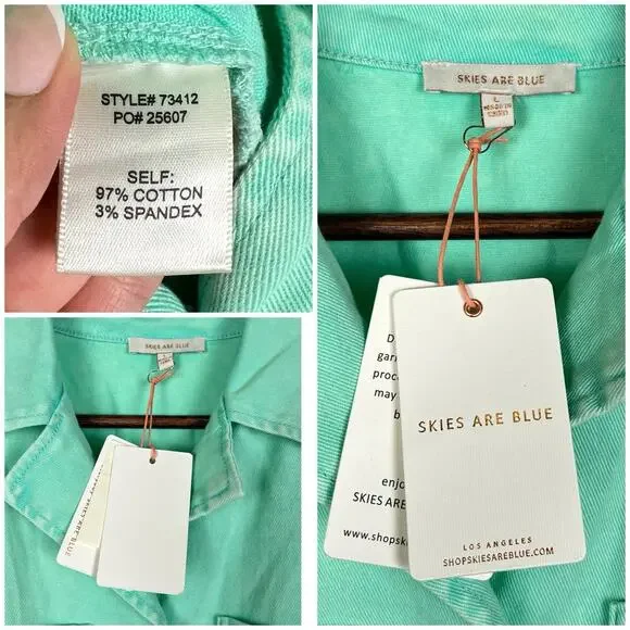 NWT Skies Are Blue Kendall Utility Jumpsuit Green Mint Sz L - Picture 6 of 9